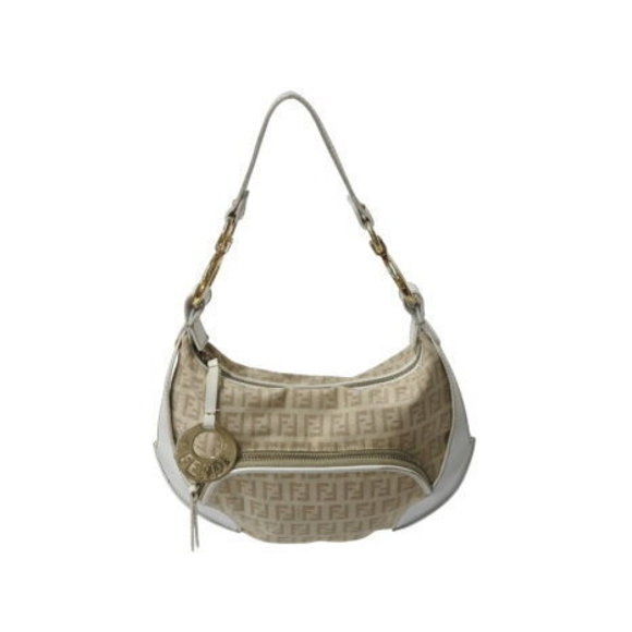 Fendi Handbags - FENDI Zucchino Shoulder Bag Beige Leather